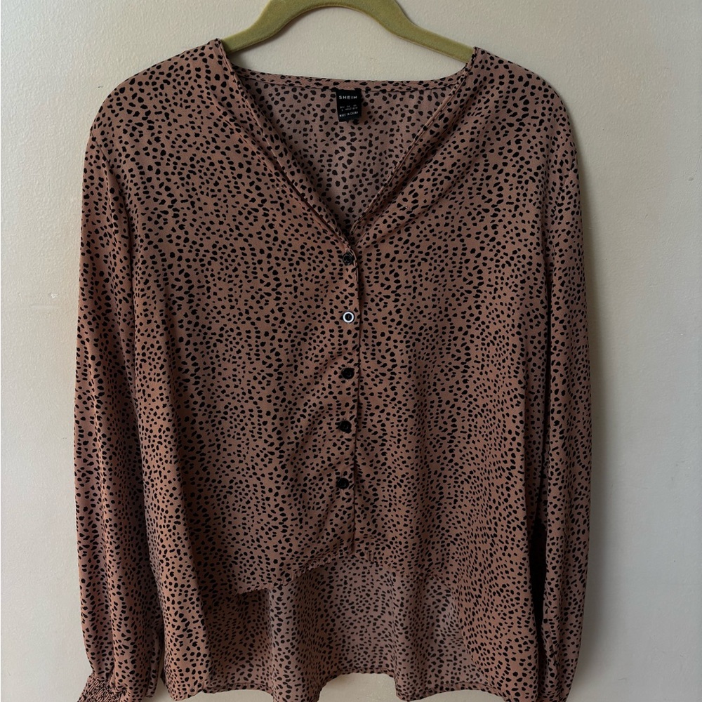 SHEIN Brown and Black Button-Up Blouse